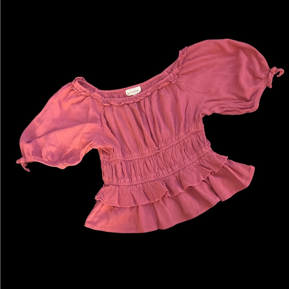 Self Esteem Pink Ruffled Peasant Blouse M 10/12 GUC